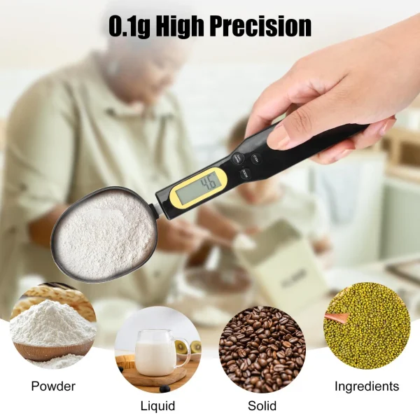 ميزان مطبخ إلكتروني 500 جرام بدقة 0.1 جرام مع شاشة LCD رقمية لقياس الطعام والدقيق، ميزان رقمي على شكل ملعقة، أداة مطبخ صغيرة لقياس الحليب والقهوة