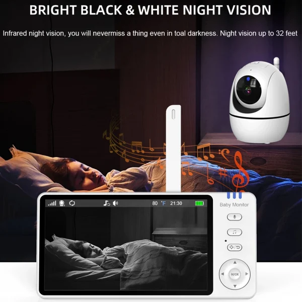 جهاز مراقبة الطفل بالفيديو 5.0 بوصة مع كاميرا إمالة عموم لاسلكية اتجاهين الصوت للرؤية الليلية الأمن جليسة الأطفال VOX الاستيقاظ شحن USB